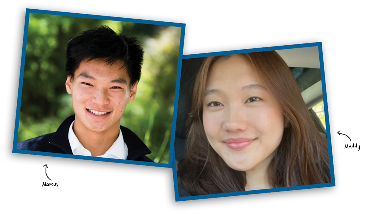 Two images of the scholarship winners grouped together: one of a student named Max, the other a student named Maddy