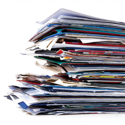 Paper bills, letters, magazines make a messy pile